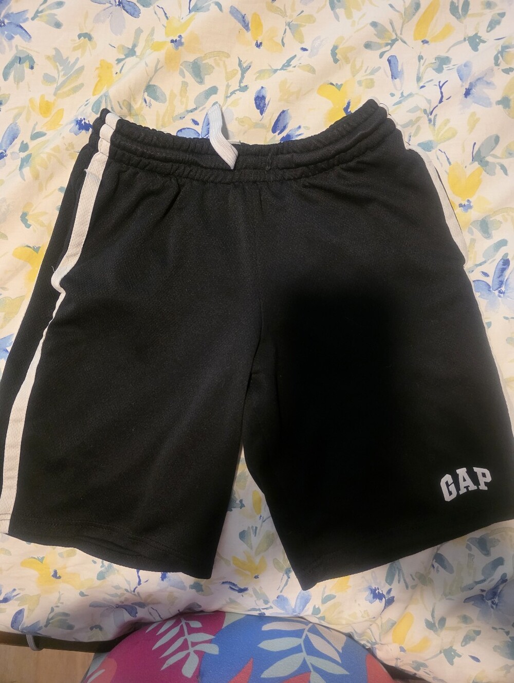 GAP Black Boy's Drawstring Athletic Shorts with White Side Stripe And Pockets
